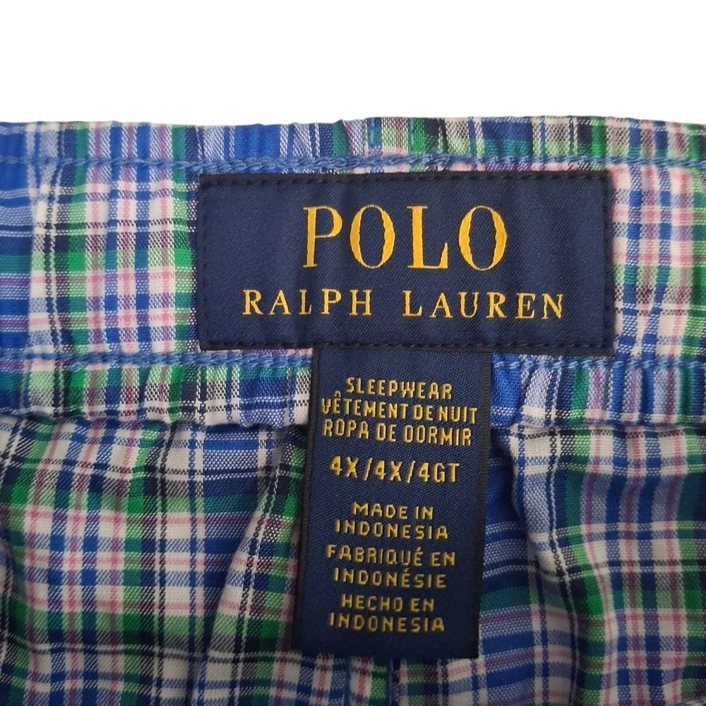 Polo Ralph Lauren Mens 4X Pajama Pants Blue Green Plaid Cotton Sleepwear RY27RX